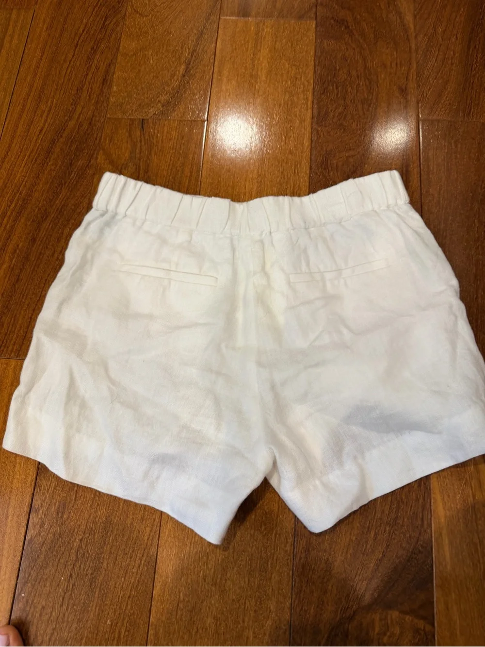 J. Crew White High-Rise Linen Blend Shorts with Button Details